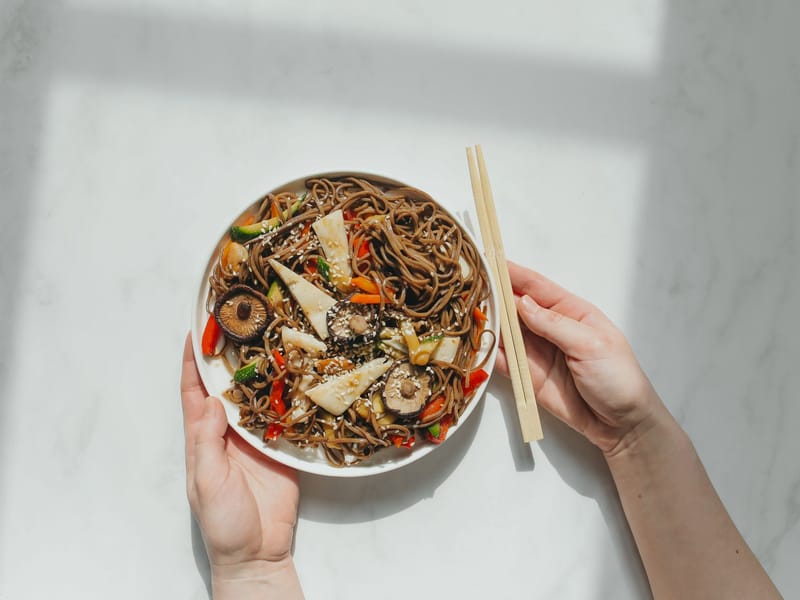 Citrus Ginger Tofu Salad with Buckwheat Soba Noodles — Dinner, 471 kcal, 23g protein